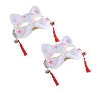 Abaodam 2 Pezzi Maschere Fox Giapponesi Metà Volto Maschere Halloween Cosplay in Stile Samurai con Design Mano Dipinto e Motivo Fioritura di Ciliegio per Feste e Spettacoli