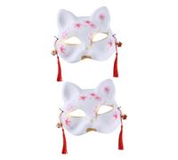 Abaodam 2 Pezzi Maschere Volto Fox Giapponese Tradizionale Maschere Halloween Half Face con Design Volpe Fioritura di Ciliegio Materiale Plastica Resistente e Confortevole
