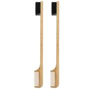 Abaodam 2 Pezzi Spazzola Barba e Pettine Sopracciglia 2 in 1 in Legno e Nylon, Beige, per Peli del Viso, Distribuisce gli Oli in Modo Uniforme, Controllo Bordi, Uomo, Palestra e Uso