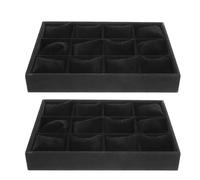 Abaodam 2 Pezzi Vassoio Organizer in Velluto Scomparti con Cuscini Protettivi per Orologi e Bracciali Nero Porta Gioielli e Espositore Elegante per Casa e Viaggi