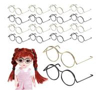 Abaodam 20pezzi Occhialini in Metallo Per Bambole Mini Occhiali Rotondi Small Wire Glasses Resistenti Per Amigurumi Accessori Costume Creativi Per Pupazzi e Artigianato Oro Nero