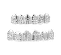 Abaodam 3 Set Finti Denti da Vampiro per Halloween in Rame con Pietre Decorative Argento, Accessorio Cosplay Realistico e Appariscente per Teatro e Feste a Tema