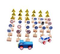 Abaodam 35 Pezzi Giocattolo Giocattoli per Bambini Set da Gioco con segnaletica Stradale segnali stradali per Bambini segnali stradali in Legno Faggio Il Classi di Bambino bambù