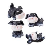 Abaodam 4 Miniature Resin Schnauzer Puppy Figurines Realistic Small Dog Decor For Garden And Home Fade-resistant Resin Animal Statues For Tabletop And Cabinet Display