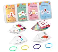 Abaodam 4 pezzi Carte Educative Flash Cards Multifunzione con Colori Animali Frutta e Numeri Carte di Studio Inglese per Sviluppo Memoria e Riconoscimento Parole Sicure con Angoli