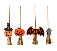Abaodam 4 Pezzi Decorazioni di Halloween con Scopa da Strega in Legno e Stoffa, Zucca con Cappello, Pipistrelli e Piccoli Spettri per Feste a Tema, Design Creativo e Salvaspazio