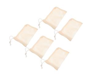 Abaodam 5 Pezzi Sacchetti di Sapone in Cotone e Lino Beige con Corda Regolabile per Bagno e Cucina, Rete Naturale per Schiuma Ricca e Cura Delicata della Pelle