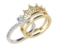 Abaodam Anello da Dito Donna 2 in 1 Corona e Strass, Anello Elegante in Lega Due Toni, Gioielli per le Dita per Feste e Appuntamenti, Taglia 9