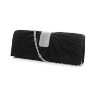 Abaodam Borsa da Cerimonia Nera da Donna in Tessuto Lucido Resistente Chiusura Magnetica e Catena Argentata Nascosta, Pochette Plissettata Decorata con Pietre Brillanti per Cerimonie