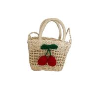 Abaodam Borsa in Paglia Intrecciata Bambina Ciliegie Beige