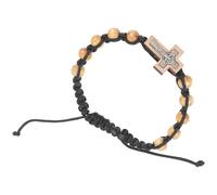 Abaodam Bracciale Rosario Unisex con Perline in Legno e Lega, Lunghezza Regolabile, Stile Semplice ed Elegante con Ciondolo a Croce, come Regalo per Uso Personale