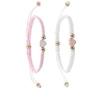 Abaodam Braccialetti a Cuore Per Coppie, Bracciali Regolabili Intrecciati Fatti a Mano, Set 2 Pezzi in Corda Colorata Rosa e Bianco, Accessori Romantici Per Amici e Relazione Quotidiana