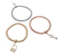 Abaodam Braccialetti Ciondoli Multistrato Elastici Cristalli Strass, Set da 3 Pezzi Portachiavi Lucchetto a Chiave, Design Catena Popcorn alla Moda per Donna, Gioielli Raffinati