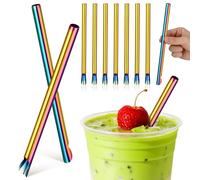 Abaodam Cannucce in Acciaio Inossidabile Resistenti a Piegature e Rotture 10 Pezzi Riutilizzabili con Cucchiaino Integrato Adatte per Bevande Calde e Fredde in Tea Shop e Party