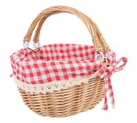 Abaodam Cestino Portatile Intrecciato con Fodera a Quadri Rossi, Cesta da Picnic Aperta per Esterni e Campeggio, Cesto Portaoggetti per Casa e Raccolta Alimenti