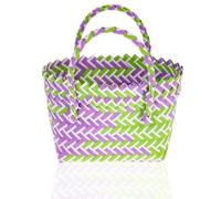 Abaodam Cesto Portaoggetti Intrecciato in Pvc Leggero e Resistente Manico, Borsa da Spiaggia Capiente e Chic per Fiori e Snack al Mare o Sotto la Doccia