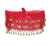 Abaodam Cintura a Catena per Danza del Ventre con 72 Monete e Tre Livelli Sciarpa per Fianchi in Chiffon Rosso Regolabile Accessorio per Spettacoli e Costumi di Danza Orientale