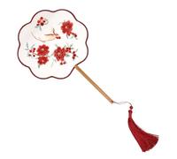 Abaodam Circolare Ventaglio Stile Classico Cinese Ricamato, in Seta | Leggero in Legno, Decorazione da Stanza, Accessorio Fai da Te, Colore Rosso