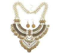 Abaodam Collana Corta in Stile Bavaglino Con Pendente Moneta e Orecchini Bohémien Per Donna Set Di Gioielli Etnici Retro Con Combinazione Di Collane Punk