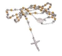 Abaodam Collana Donna Rosario in Acciaio Inossidabile Perline e Croce, Accessorio Chic Semplice che Aggiunge Fascino, per Feste e Ufficio