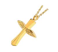 Abaodam Collana Urna le Ceneri Unisex in Lega Resistente Ciondolo a Croce e Piume D’angelo, Gioiello Commemorativo per Cremazione da Indossare Ogni Giorno