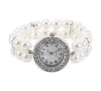 Abaodam Design Elegante Vintage Accessorio Versatile in Lega e Plastico con Doppia Serie di Perline Bianche e Cristalli Bracciale da Donna per Feste di Natale