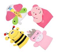 Abaodam Guanti da Bagno per Ragazzo Ragazza Cartone Animato 4 Pezzi in Cotone Composito Design Unico per Esfoliazione e Rimozione Olio, Facili da Trasportare, per Doccia e Stili multipli
