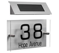 Abaodam Lampada Solare da Parete Numero Civico 18 LED Bicolore, Cartello Indirizzo Personalizzabile in Acrilico per Esterni, Luce Solare per Targa Giardino, Patio e Vialetto