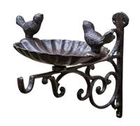 Abaodam Mangiatoia Uccelli da Parete in Ghisa Resistente con Gancio per Cesto Sospeso Vaschetta Abbeveratoio per Esterni e Decorazione Giardino Elegante