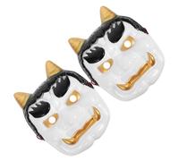 Abaodam Maschera da Guerriero Giapponese e Demoniaca per Festa, Set 2 Pezzi Bianco Nian Monster, Maschere da Ballo e Cosplay per Adulti, Decorazione Carnevale e Halloween