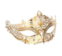 Abaodam Maschera di Metallo a Forma di Pizzo Oro Strass per Festa in Costume Veneziana Elegante e Confortevole, per Party e Mascherate