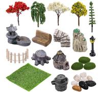 Abaodam Miniature Giardino Fatato in Plastica Resistente Decorazioni Micro Paesaggio con Alberi Pietre e Prato per Ornaments Giardino Magico e Accessori Te