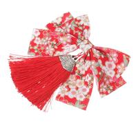 Abaodam Mollette per Chioma Stile Giapponese Fiocco Grande e Nappine Rosso, Elegante Accessorio per Ragazze e Donne, per Matrimoni e Foto