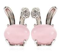 Abaodam Orecchini da Ragazza a Forma di Coniglio in Cristallo Rosa con Placcatura in Platino e Chiusura con Fermaglio, Regalo Pasquale per Bambine e Donne, Accessori Delicati per Feste