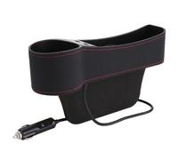 Abaodam Organizer Auto in Pelle Nera per Spazi Vuoti Seggiolino Scatola Portaoggetti Doppio Caricatore USB e Portabicchieri Contenitore Salvaspazio per Smartphone e Accessori Interni