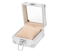 Abaodam Scatola Orologio Singolo in Acciaio Inossidabile Argento Design Coperchio Trasparente e Tocco Confortevole, Custodia Elegante Quadrata per Viaggio e Regalo