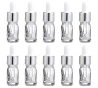 Abaodam Set 10 Flaconi Contagocce 5ml in Vetro Trasparente Tappo Bianco e Anello Argento, Flaconi Ricaricabili per Oli Essenziali e Lozioni, Resistenti e Compatti per Viaggio e Uso
