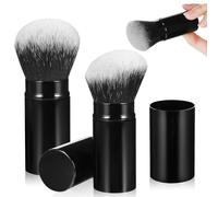 Abaodam Set 2 Pennelli Trucco Retrattili per Blush e Fondotinta Setole Morbide in Fibra Sintetica e Manico in Metallo Nero Custodia Protettiva per Viaggi
