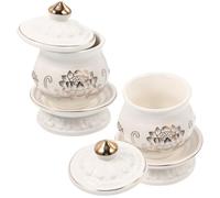Abaodam Set 2 Tazze in Ceramica Bianco a Forma di Fiore di Loto per Offerte Buddiste Vassoio, Decorazione Elegante per Casa e Sala del Buddha