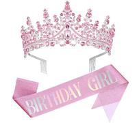 Abaodam Set Corona di Compleanno Fascia per Ragazze e Donne in Lega di Zinco e Tessuto Strass Scintillanti Design Delicato per Feste di Compleanno e Foto