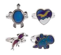 Abaodam Set da 4 Anelli Cartoon Animali Regolabili Cambiamento di Colore per Temperatura, in Lega di Zinco ed Epoxy, per Decorazione Quotidiana e Festiva per Ragazze e Ragazzi
