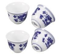 Abaodam Set da 4 Tazze da Tè in Ceramica Blu e Bianca 25ml Tazze da Tè Cinesi Tradizionali senza Manico per Uso Domestico e Ristoranti Bordi Arrotondati e Superficie Liscia Sicura