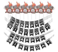 Abaodam Set da 6 Decorazioni per Compleanni a Tema Corse Bandiere a Scacchi Nere Striscioni Sospesi e Kit per Feste di Compleanno a Tema Auto da Corsa Forniture Leggere in Carta per