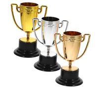 Abaodam Set di 3 Trofei Gioco in Plastica Oro, Decorazione per Riconoscimenti in Competizioni e Giochi Sportivi, Piccole Coppe per Festa e Apprendimento