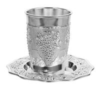 Abaodam Set di Bicchieri Kiddush Placcati Argento in Lega di Zinco con Piattino Elegante per Celebrazioni Festive come Shabbat e Pasqua Simbolo di Tradizione e Fede Ebraica