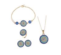 Abaodam Set di Gioielli Donna Braccialetto, Anello, Collana e Orecchini in Lega Occhio Turco Blu, Design Rotondo Chic e Unico, Regalo per Mamma