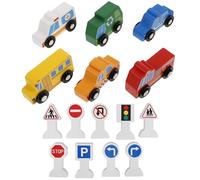 Abaodam Set Veicoli in Legno e Macchinine Giocattolo per 9 Cartelli Stradali in Legno, Gioco Educativo per Sviluppare creatività e Conoscenza del Traffico