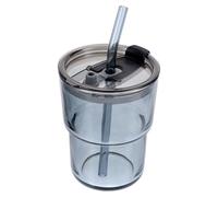 Abaodam Tazza di Vetro con Cannuccia e Fondo Piatto per Conservare Yogurt e Latte, per Bevande Fredde e Caffè da Portare Ovunque