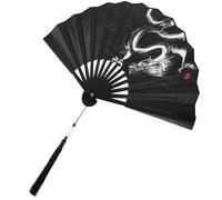 Abaodam Ventaglio Pieghevole Cinese Nero Drago, Leggero e Resistente in Plastica e Tessuto, Decorazione Vintage per Feste e Regali
