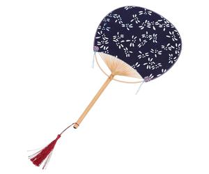 Abaodam Ventaglio Rotondo Giapponese in bambù e Stoffa con Nappe Blu Navy | Dipinto su Entrambi i Lati, Leggero e Portatile, per Banchetti e Souvenir Stile Casuale